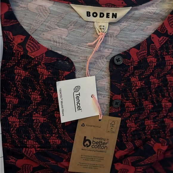 Boden Elsa Smocked Yoke Jersey Shirt French Navy, Swooping Swallow - Picture 7 of 9